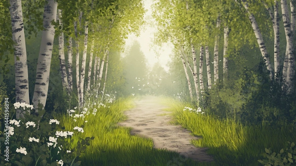 Obraz Sunlit Birch Forest Path
