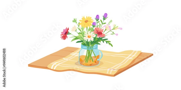 Obraz Colorful wildflowers in vase on napkin illustration