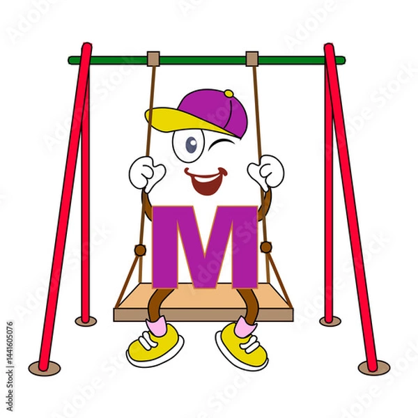 Obraz  Alphabet for kids. Letter M with arms and legs. Cartoon PNG. Transparent background