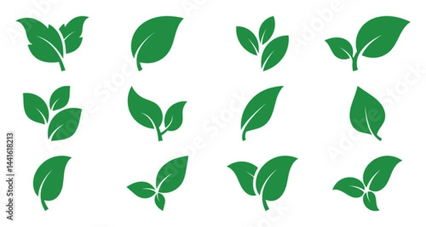 Fototapeta Green leaf ecology nature element vector icon set, Flat leaves icons. Abstract Leaf Logo design vector template. Leaf Icon pack, green leaf ecology nature element. Vector illustration.