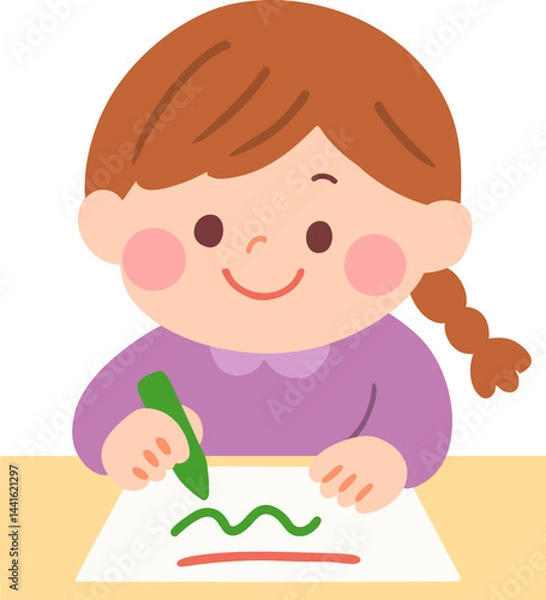 Fototapeta kid drawing with crayons 크레파스로 그림 그리는 아이