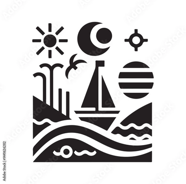 Fototapeta Sailing symbols silhouette vector illustration
