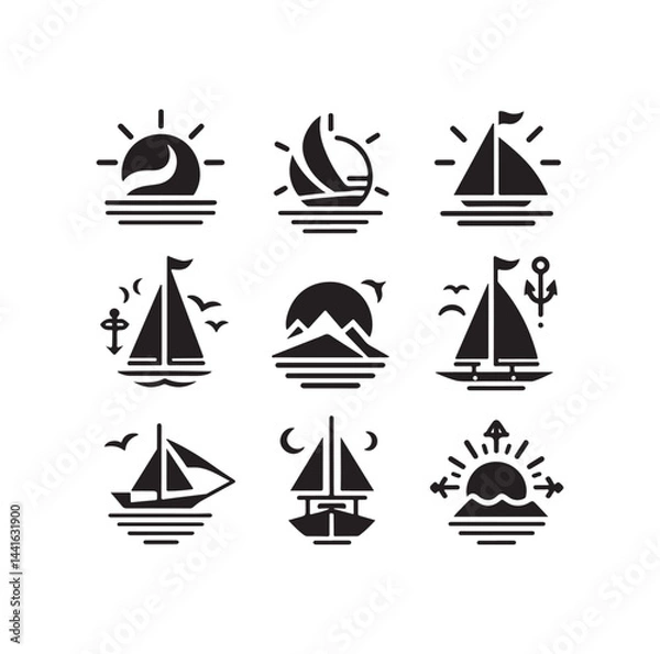 Fototapeta Sailing symbols silhouette vector illustration
