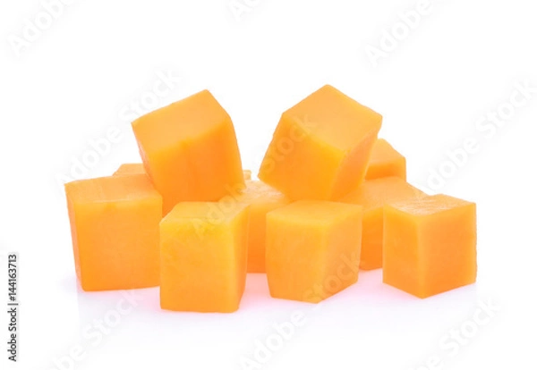 Fototapeta fresh papaya cubes isolated on white background