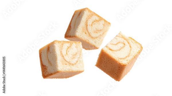 Fototapeta Three Light and Fluffy Cake Cubes with a Swirl Design on a Transparent Background