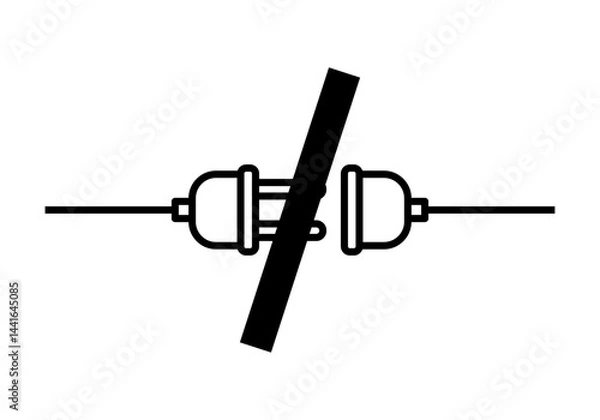 Fototapeta Icono negro de enchufe desconectado y tachado representando apagón eléctrico