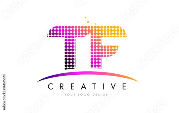 Obraz TF T F Letter Logo Design with Magenta Dots and Swoosh