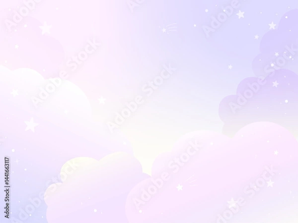Obraz 幻想的な雲と星空のゆめかわいい背景