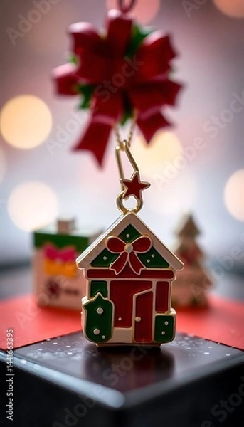 Fototapeta christmas ornament with a house on top of it