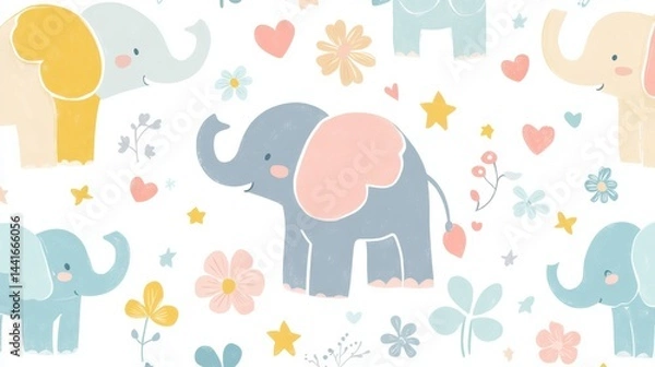 Fototapeta Charming elephant pattern design for children's room decor playful environment graphic art whimsical viewpoint