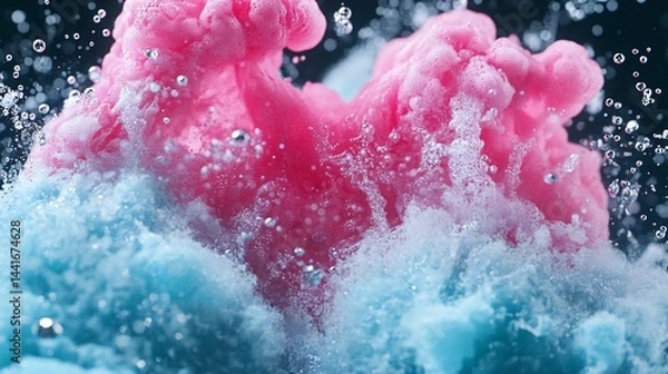 Fototapeta Pink and blue ink swirling in water, abstract background. Use Design, art, science