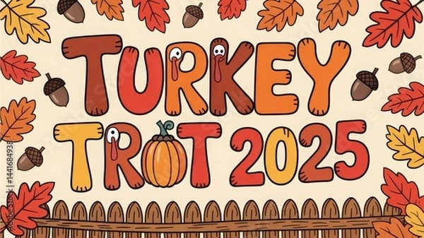 Obraz Charming Illustrated Poster for Turkey Trot 2025 with Hand-drawn Elements