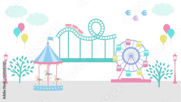 Obraz カラフルでかわいい遊園地のイラスト素材