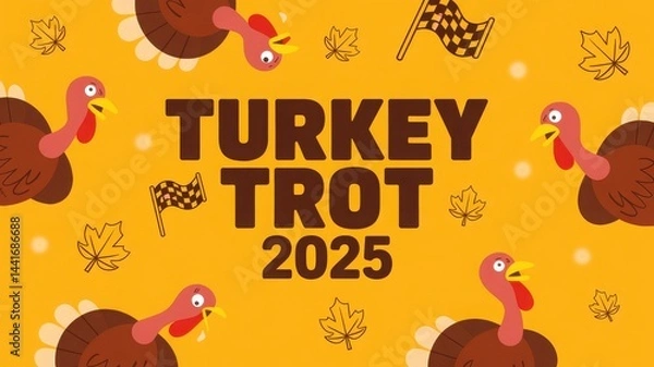 Obraz Turkey Trot 2025 Poster Design with Iconic Turkeys and Autumn Elements