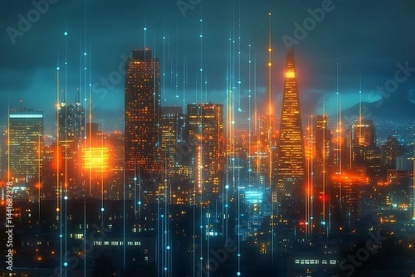 Obraz Illustration of modern buildings in city against sky
