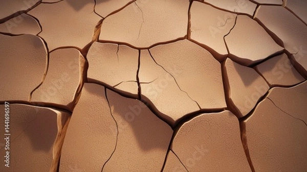 Fototapeta Close-Up View of Cracked Dry Soil Surface with Natural Texture and Earthy Tones