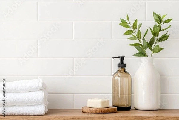 Obraz Serene Minimalist Bathroom with Glass Bottle Vases and Bamboo Accessories, Eco-Friendly DIY Home Decor, Perfect Aspect Ratio