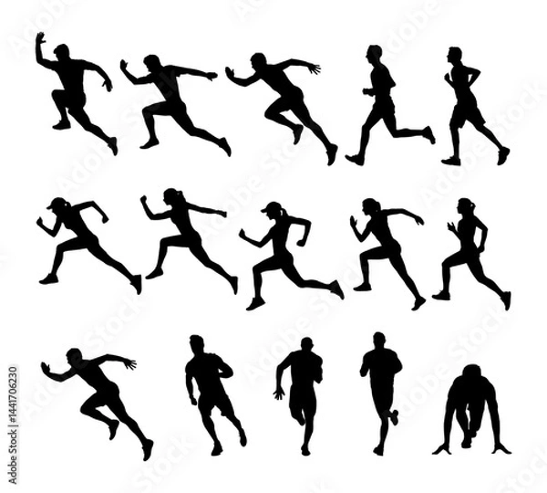 Fototapeta running silhouettes vector collection