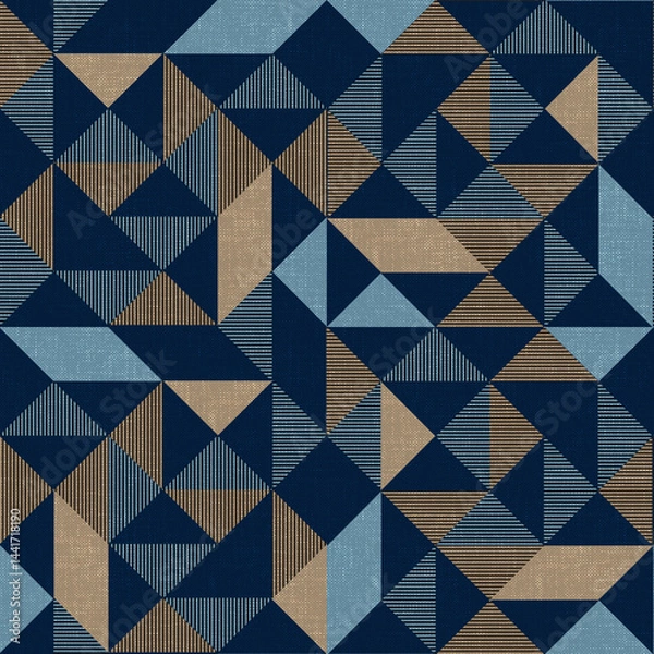 Fototapeta Seamless abstract geometric pattern with triangles. Blue, beige background.