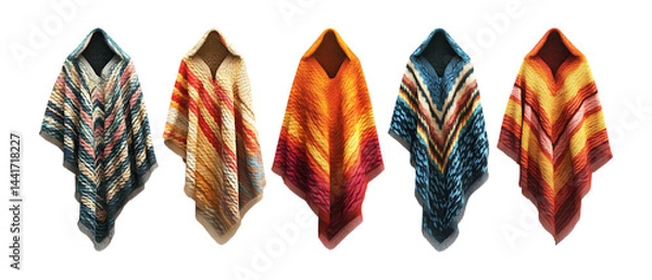 Obraz Pack of Chevron Knit Poncho Against Transparent Background for Fashion Branding, Apparel Promotion, or Autumn Design Projects