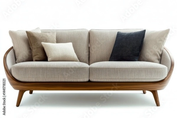 Fototapeta Modern sofa with clean lines and simple design, isolated on a white background with soft light and shadow