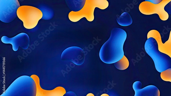 Fototapeta Modern abstract background with flowing, rounded shapes in blue and gold tones on a dark backdrop