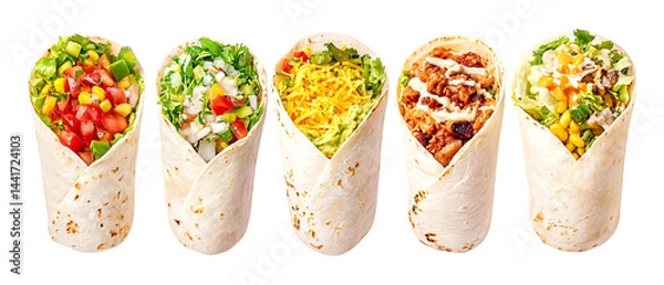 Obraz Pack of Burritos Against Transparent Background for Food Branding, Mexican Cuisine Promotion, or Culinary Design Projects