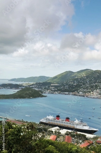 Fototapeta St Thomas Caribbean Coast With Harbor and Cloudy Sky