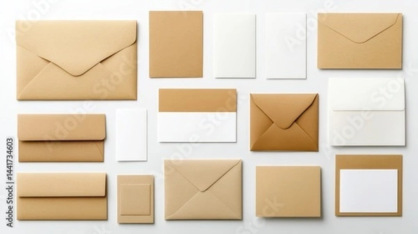 Fototapeta Organized assortment of various sized envelopes and cards.