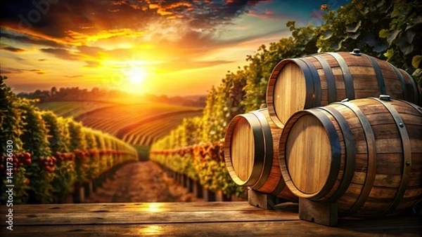 Fototapeta Bokeh Photography: Numbered Wine Barrels, Winery Storage, Barrel Aging, Winemaking