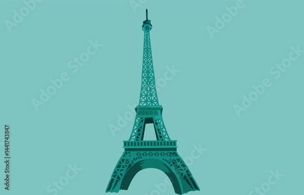 Fototapeta Flat design illustration of the Eiffel Tower, isolated on a clean background, showcasing its iconic structure and representing Parisian culture, travel, and architectural elegance in a minimal style.