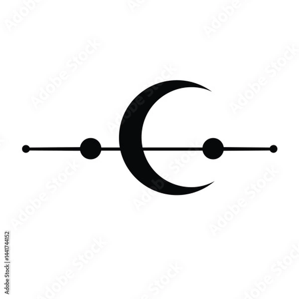 Fototapeta Crescent moon and planet alignment on a straight line black silhouette design