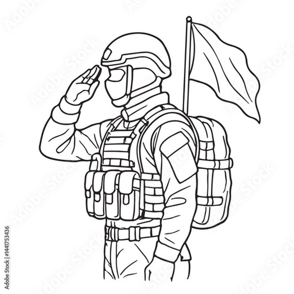 Obraz Soldier Saluting with Flag Outline