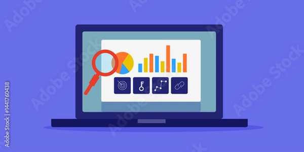 Fototapeta Online business management dashboard, Sales and growth data on screen, SEO marketing and web analytics concept.