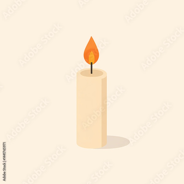 Fototapeta A single lit candle on a neutral background. Soft light, warm tone. A minimalist concept art representing inner peace and emotional calm.