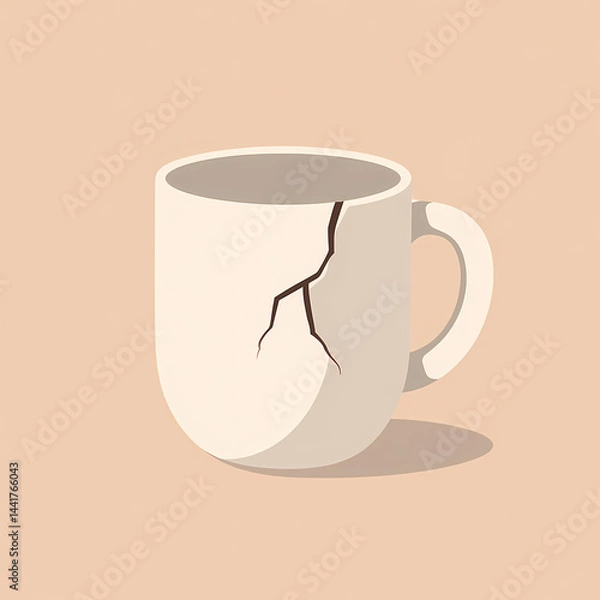 Fototapeta Minimal vector illustration of a broken mug placed on a flat surface, symbolizing emotional fragility and sadness. A poetic representation of human emotions through everyday objects.