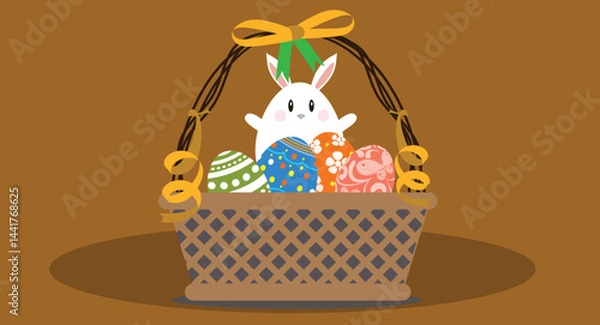 Obraz illustration of Easter eggs in a basket, decorated with vibrant colors and patterns, symbolizing Easter celebrations, spring, and festive