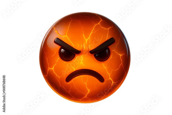 Fototapeta Angry Lava Emoji – Furious 3D Emoticon with Cracks PNG Transparent Background

