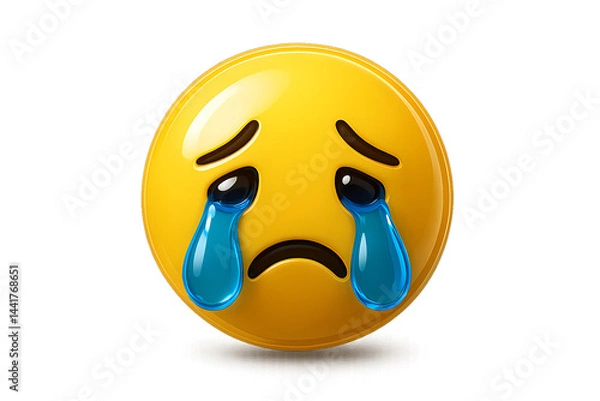 Fototapeta Crying Emoji – Sad Face with Tears Streaming, 3D PNG Transparent