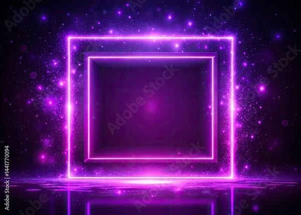 Obraz Glowing Purple Neon Square Frame Animation Background - Double Exposure Effect