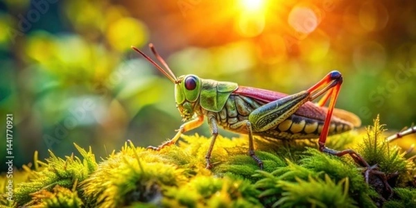 Obraz Grasshopper on Rock: Nature Photography, Insect Macro, Woodland Wildlife