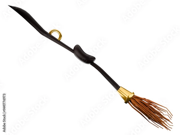 Fototapeta A sleek, modern broomstick featuring golden accents and intricate design. Its sharp bristles symbolize powerful magic and speed. Perfect for fantasy adventures.