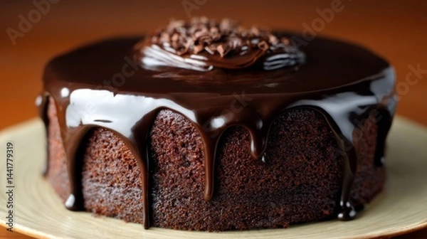 Fototapeta Slice of chocolate cake with chocolate sauce.