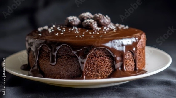 Fototapeta Slice of chocolate cake with chocolate sauce.