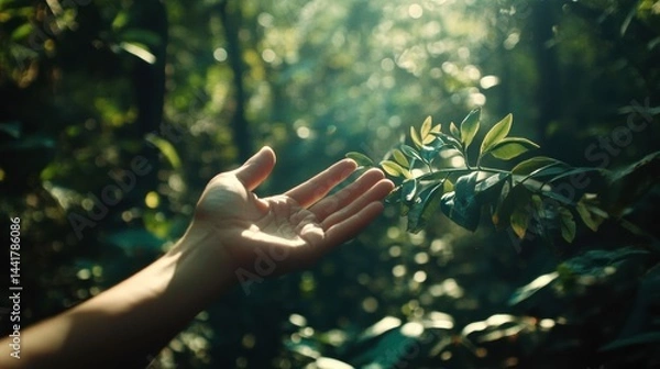 Fototapeta Hand for planting trees back to the forest, Creating awareness for love wild, Wild plant concept
