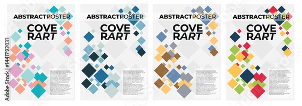 Fototapeta Colorful abstract posters with squares creating dynamic cover art