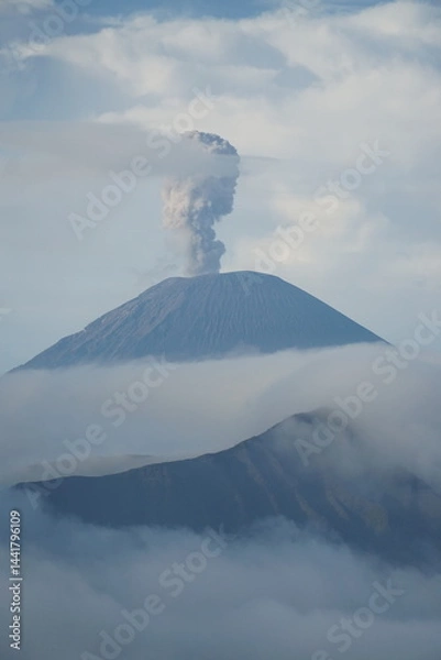 Fototapeta Volcanic eruption event mountain location natural phenomenon content cloudy environment aerial viewpoint earth science concept for seo impact
