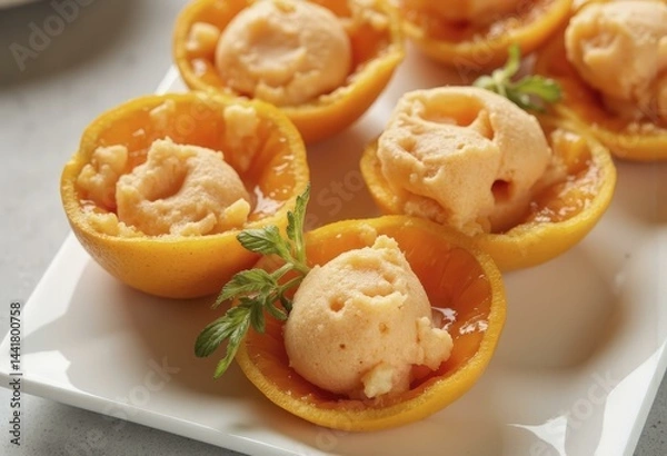 Obraz Ice Cream in Orange Halves with Fresh Parsley Garnish