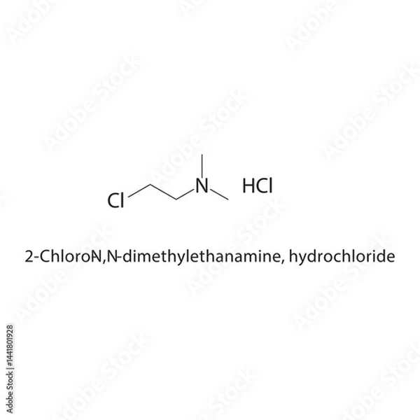 Fototapeta 2-Chloro-N,N-dimethylethanamine, hydrochloride skeletal structure. Chlorinated Amine Salt compound schematic illustration. Simple diagram, chemical formula.