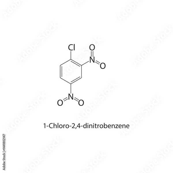 Fototapeta 1-Chloro-2,4-dinitrobenzene skeletal structure. Chlorinated Nitroaromatic compound schematic illustration. Simple diagram, chemical formula.